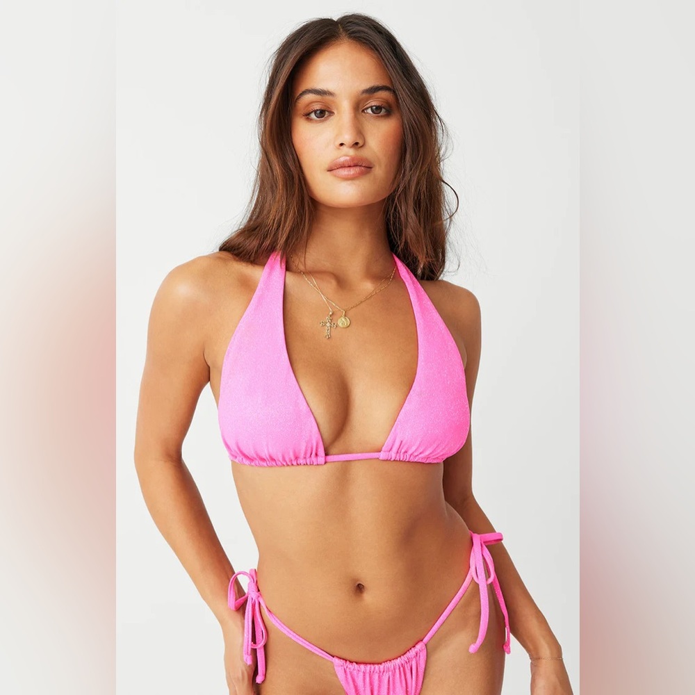 Frankie's bikinis Diana sparkle hot pink halter  bikini set